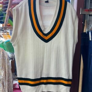 Wembley Cream V-Neck Sweater with Green and Orange Accents